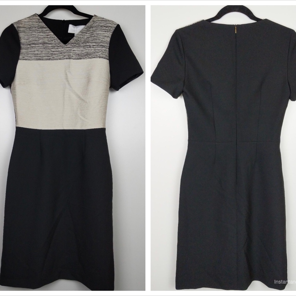 Hugo Boss Dapena Mixed Media V-Neck Sheath Dress - Picture 2 of 6